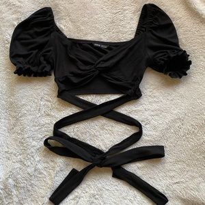 SHEIN Twist Front Crisscross Tie Front Crop Top
